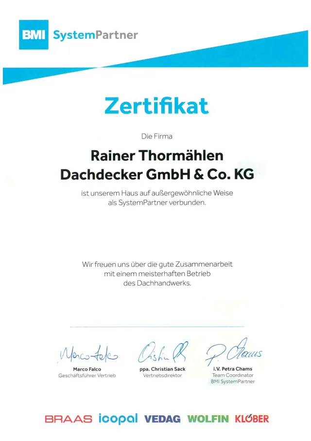 Zertifikat: BMI SystemPartner